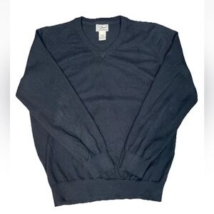 LL Bean Men's Size Large Cotton Cashmere Blend Sweater V-Neck In Black
